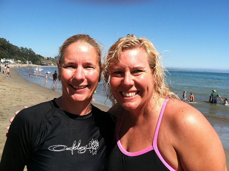 img_0844.jpg - Mary & Leslie getting ready for an ocean swim