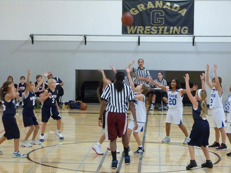 p1010699.jpg - Tipoff at Kinsey's first basketball game